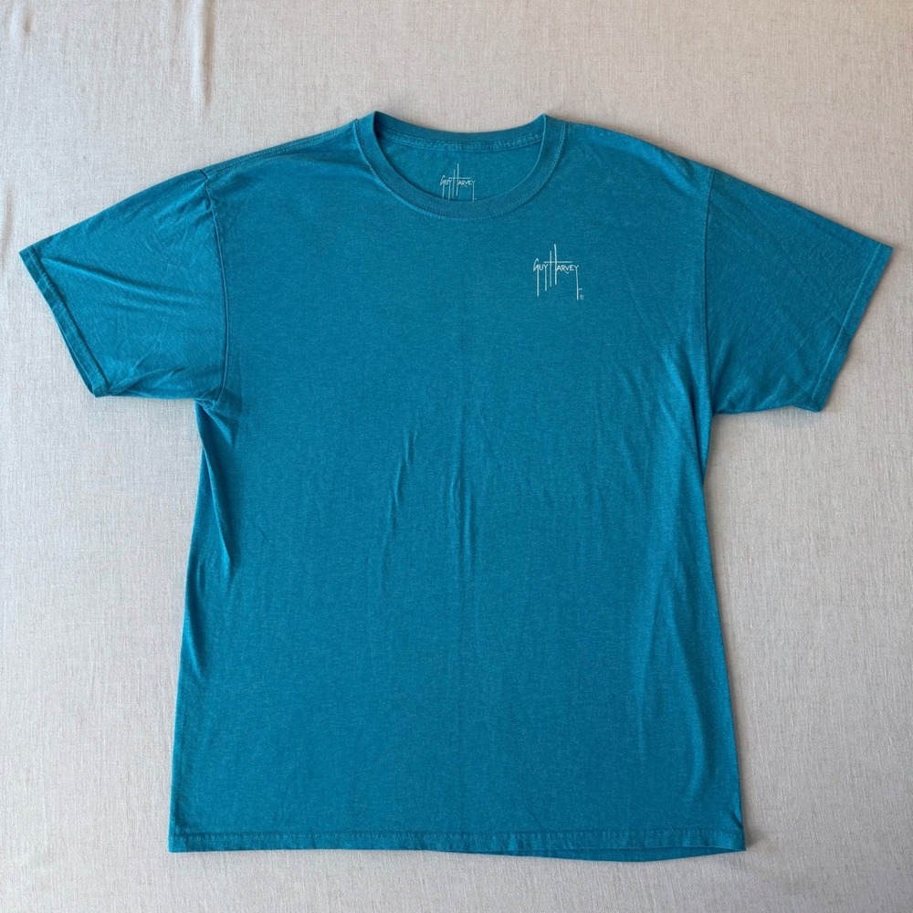 Guy Harvey  Large Teal Yellowfin Tuna Graphic T-Shirt Short Sleeve Cotton Blend